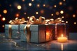 Cozy holiday ambiance surrounds a wrapped gift festive Christmas