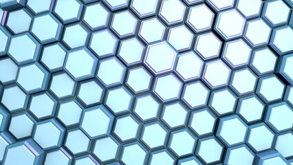 Poster - Blue futuristic background or PC screensaver made of metallic hexagons.