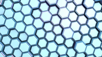 Poster - Blue futuristic background or PC screensaver made of metallic hexagons.