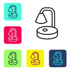 Poster - Black line Table lamp icon isolated on white background. Desk lamp. Set icons in color square buttons. Vector