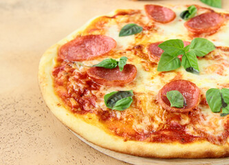 Poster - fresh delicious pizza with tomatoes and basil