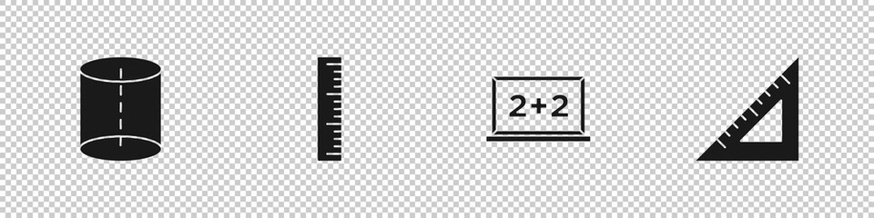 Poster - set geometric figure, ruler, chalkboard and triangular ruler icon. vector