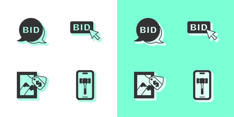 Sticker - Set Online auction, Bid, Auction painting and icon. Vector