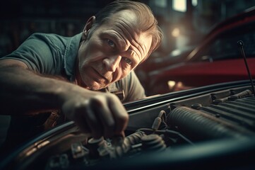 Poster - Car mechanic works. Automobile garage auto service repair. Generate Ai