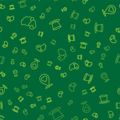 Poster - Set line Head with heart, Location and Cylinder hat on seamless pattern. Vector