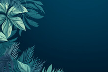 Collection Of Tropical Leaves Foliage Plant In Blue Background Wallpaper