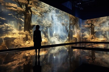 Wall Mural - A virtual reality art gallery with immersive digital exhibits.