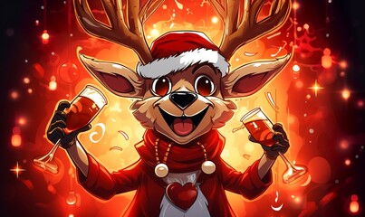 Sticker - funny drunk christmas reindeer 