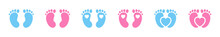 Baby footprint icon collection. Baby feet  vector icon. Newborn barefoot icon set.