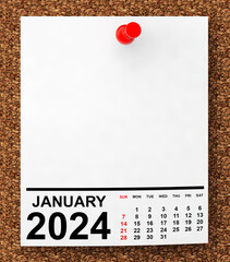Poster - Calendar Janaury 2024 on Blank Note Paper. 3d Rendering