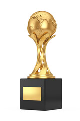 Aufkleber - Golden Award Trophy with Golden Earth Globe. 3d Rendering