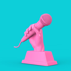 Aufkleber - Pink Music Award Trophy in Shape of Hand with Microphone in Duotone Style. 3d Rendering