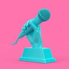 Aufkleber - Blue Music Award Trophy in Shape of Hand with Microphone in Duotone Style. 3d Rendering