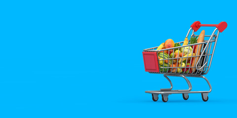 Poster - Shopping Cart Trolley Full of Groceries. 3d Rendering
