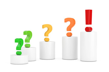 Fototapete - Problems and Solution Concept. Question and Exclamation Marks over Progress Bar Graphs. 3d Rendering