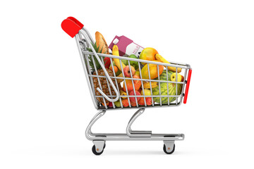 Poster - Shopping Cart Trolley Full of Groceries. 3d Rendering
