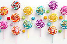 Colorful lollipops on white background