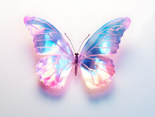 Illustration Of A Colourful Crystal Glass Butterfly On A Clean Background. 3d Rendering.