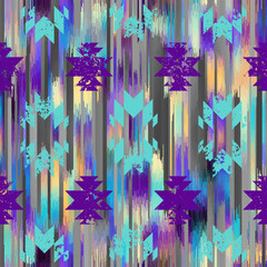 Aufkleber - Seamless striped pattern in Ikat style. Folk embroidery.. Aztec ikat style. Seamless vector image. Thin lines