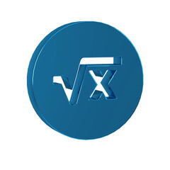 Poster - Blue Square root of x glyph icon isolated on transparent background. Mathematical expression.
