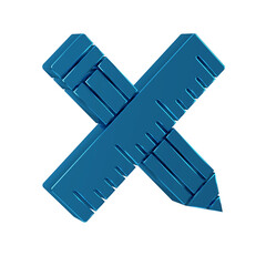 Poster - Blue Crossed ruler and pencil icon isolated on transparent background. Straightedge symbol. Drawing and educational tools.