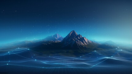 Poster - abstract technology concept: cyberspace landscape grid with mountain mesh background