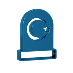 Canvas Print - Blue Muslim cemetery icon isolated on transparent background. Islamic gravestone.