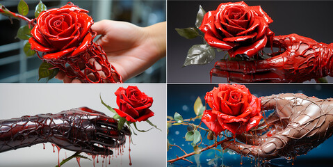 Wall Mural - Resin Love Story - Like a treasured chapter of an enchanting love story, this extraordinary image interweaves the ethereal beauty of a red rose with the skillful technique of resin pouring.