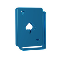 Blue Playing card with spades symbol icon isolated on transparent background. Casino gambling.