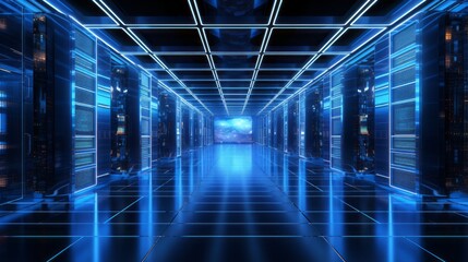 Poster - modern technology: composite image of a computer server room, advanced it infrastructure