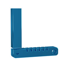 Poster - Blue Corner ruler icon isolated on transparent background. Setsquare, angle ruler, carpentry, measuring utensil, scale.
