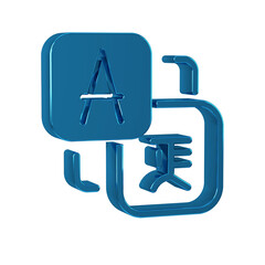 Poster - Blue Translator icon isolated on transparent background. Foreign language conversation icons in chat speech bubble. Translating concept.