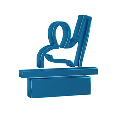 Poster - Blue Active male kid raising hand answering to teacher question icon isolated on transparent background. An elementary student raises his hand.
