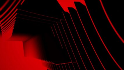 Abstract red 3D graphics pattern shape flowing and waving motion for technology on black background. 4K 3D rendering. Geometric poly light for business presentation, futuristic technology transition