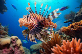 Fototapeta Do akwarium - Lionfish (Pterois miles) on a coral reef