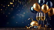 © Massimo Todaro - Greeting card template. Happy new year, wedding, anniversary, events with balloons, sparkling wine and glasses. Wallpaper, texture, background