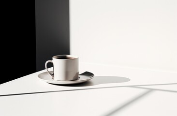 Wall Mural - a cup of coffee next to a book on white table