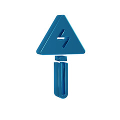 Sticker - Blue High voltage sign icon isolated on transparent background. Danger symbol. Arrow in triangle. Warning icon.