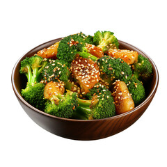 Wall Mural - A Bowl of Asian Sesame Garlic Broccoli Isolated on a Transparent Background
