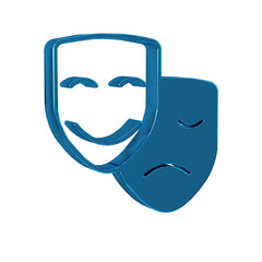 Sticker - Blue Comedy and tragedy theatrical masks icon isolated on transparent background.