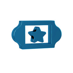 Sticker - Blue Cinema ticket icon isolated on transparent background.