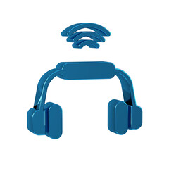 Sticker - Blue Smart headphones system icon isolated on transparent background. Internet of things concept with wireless connection.