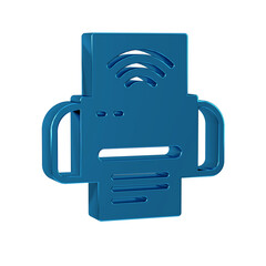 Poster - Blue Smart printer system icon isolated on transparent background. Internet of things concept with wireless connection.