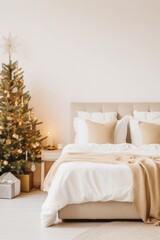 Wall Mural - a white bedroom with a christmas tree and decorations are arranged in a rustic way