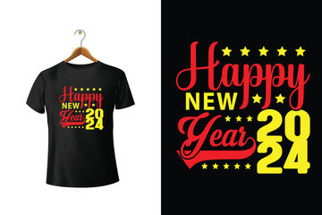 Wall Mural - Happy New Year 2024 Vector T-Shirt