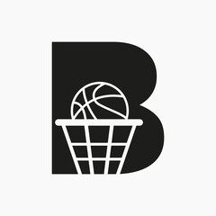 Wall Mural - Letter B Basketball Logo Concept. Basket Ball Logotype Symbol Vector Template