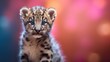 © Oleg - a close up of a small animal with a blurry background and a blurry image of a baby leopard.