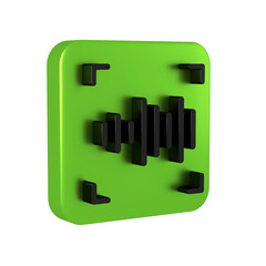Poster - Black Voice recognition icon isolated on transparent background. Voice biometric access authentication for personal identity recognition. Cyber security. Green square button.