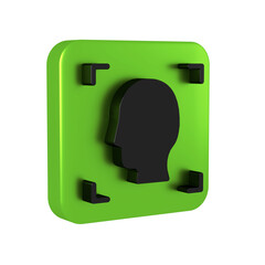 Aufkleber - Black Face recognition icon isolated on transparent background. Face identification scanner icon. Facial id. Cyber security concept. Green square button.