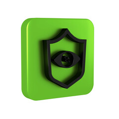 Aufkleber - Black Shield eye scan icon isolated on transparent background. Scanning eye. Security check symbol. Cyber eye sign. Green square button.
